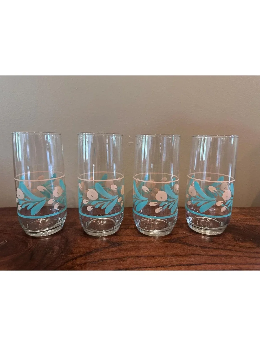 Libbey Peach and Mint Pastel Flower Water Iced Tea Glasses Set of 4